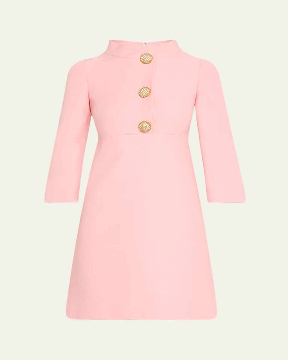 Funnel-Neck Crystal Button Mini Dress
